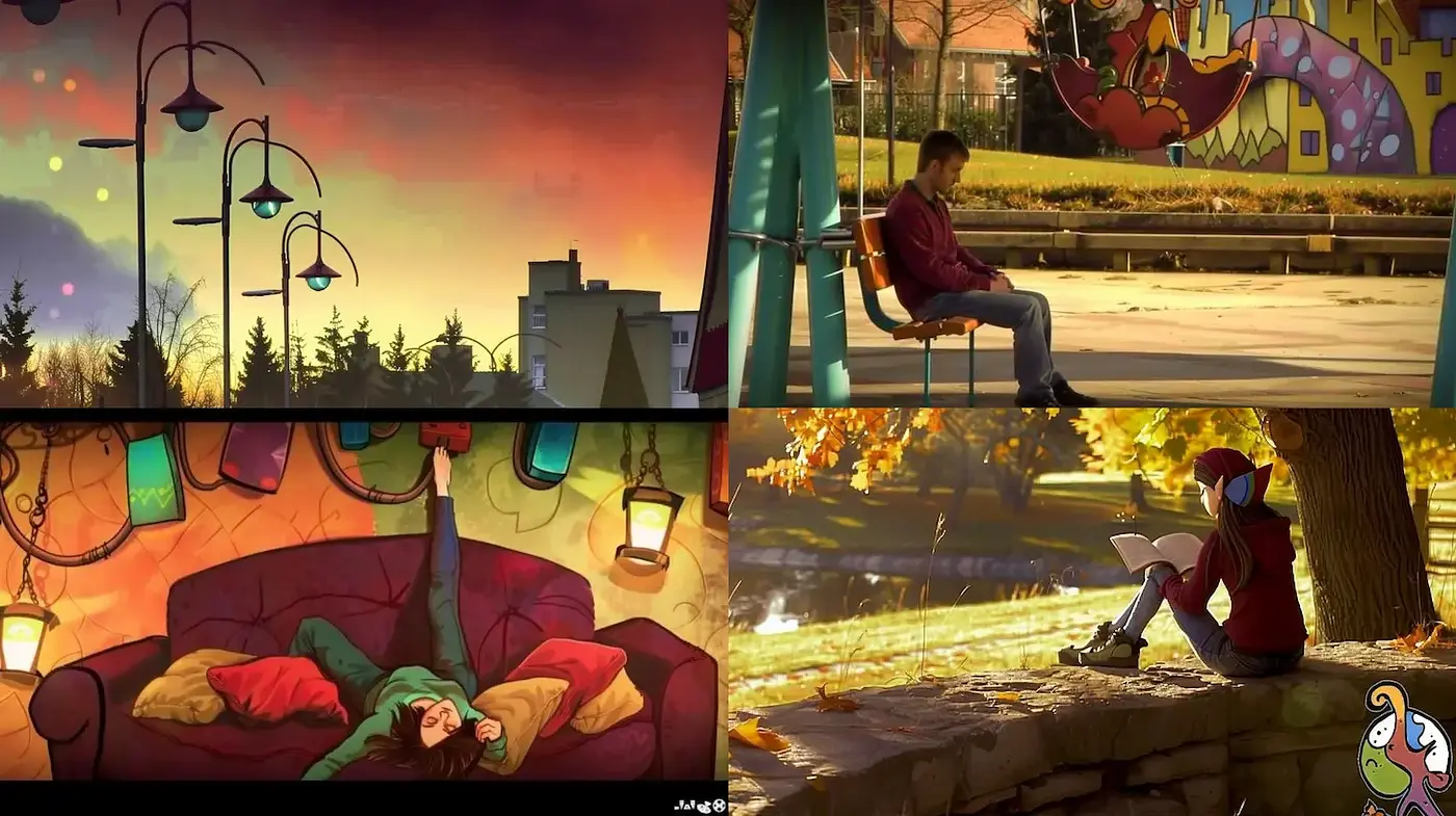 Graphic and Whimsical Illustrations with Warm Tones - Midjourney sref style