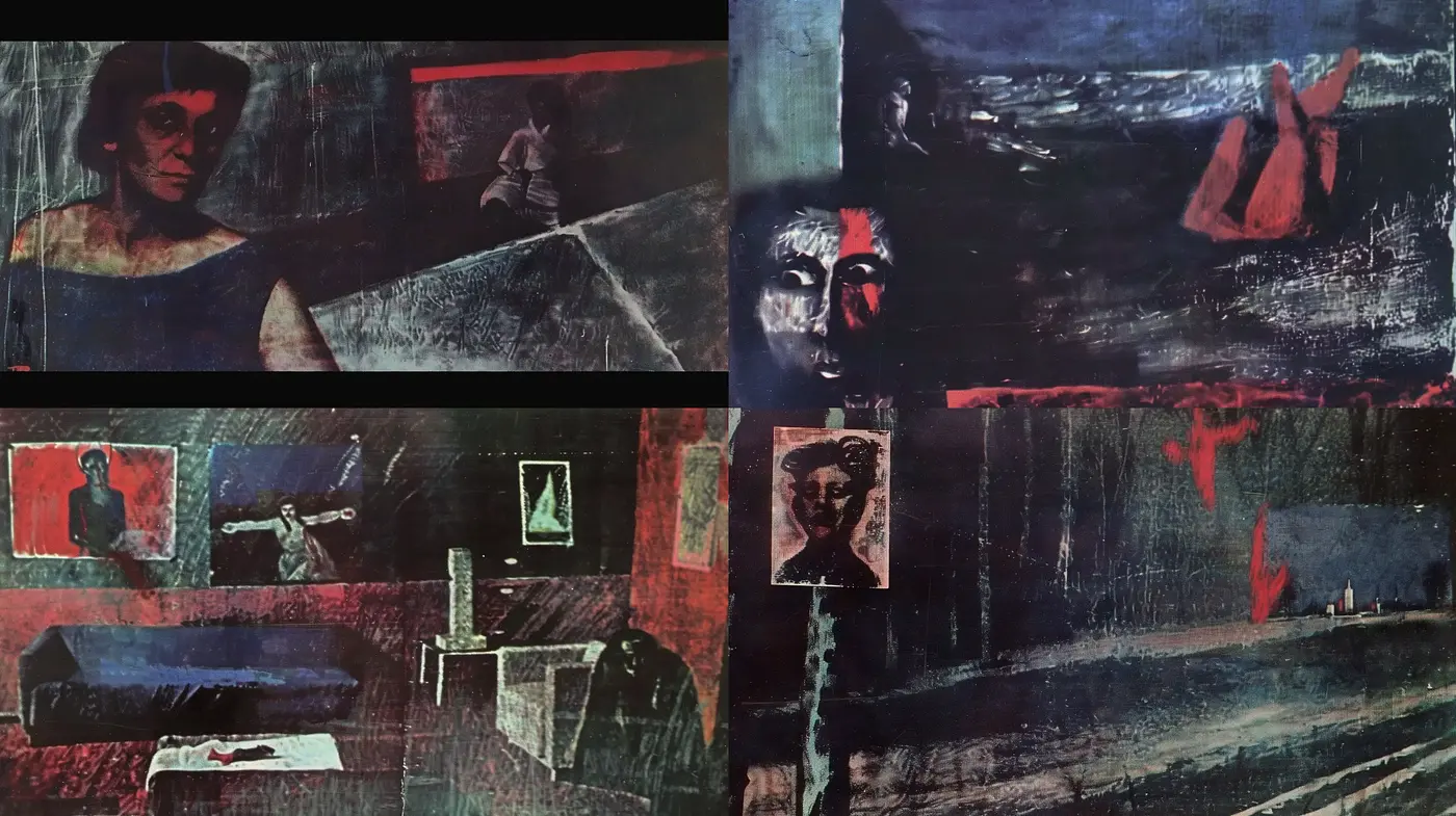 Abstract Nocturnal Melancholy: An Exploration in Deep Reds and Dark Shadows - Midjourney sref style