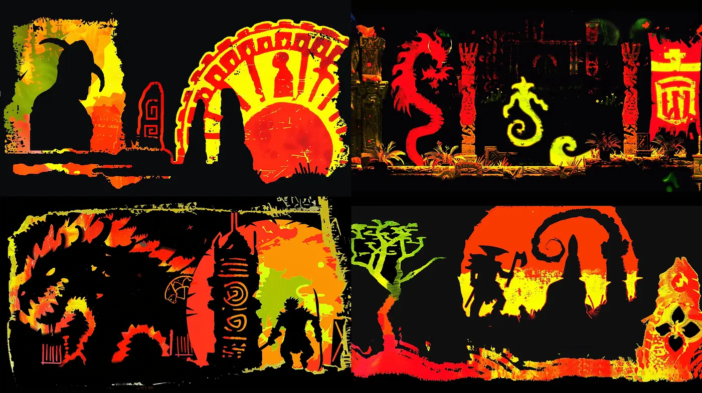 Ethereal Dreamscape of Luminous Silhouettes and Vivid Contrasts - Midjourney sref style