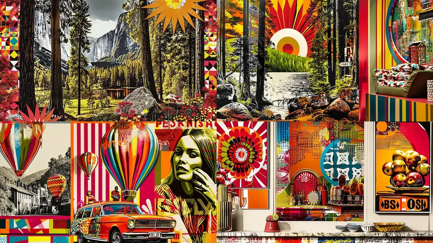 Psychedelic Collage with Retro Elements - Midjourney sref style