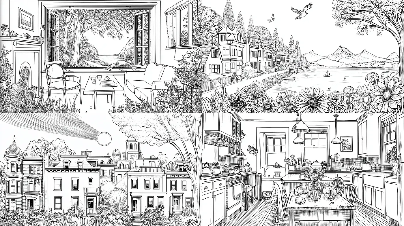 Intricate Line Art Evoking Serenity and Whimsy - Midjourney sref style
