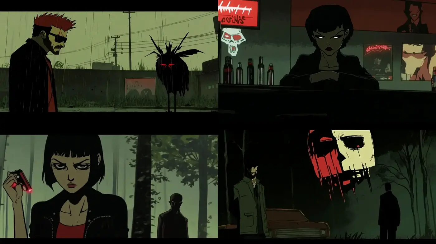 Noir-Inspired Graphic Novel Aesthetics with a Dark Palette - Midjourney sref style