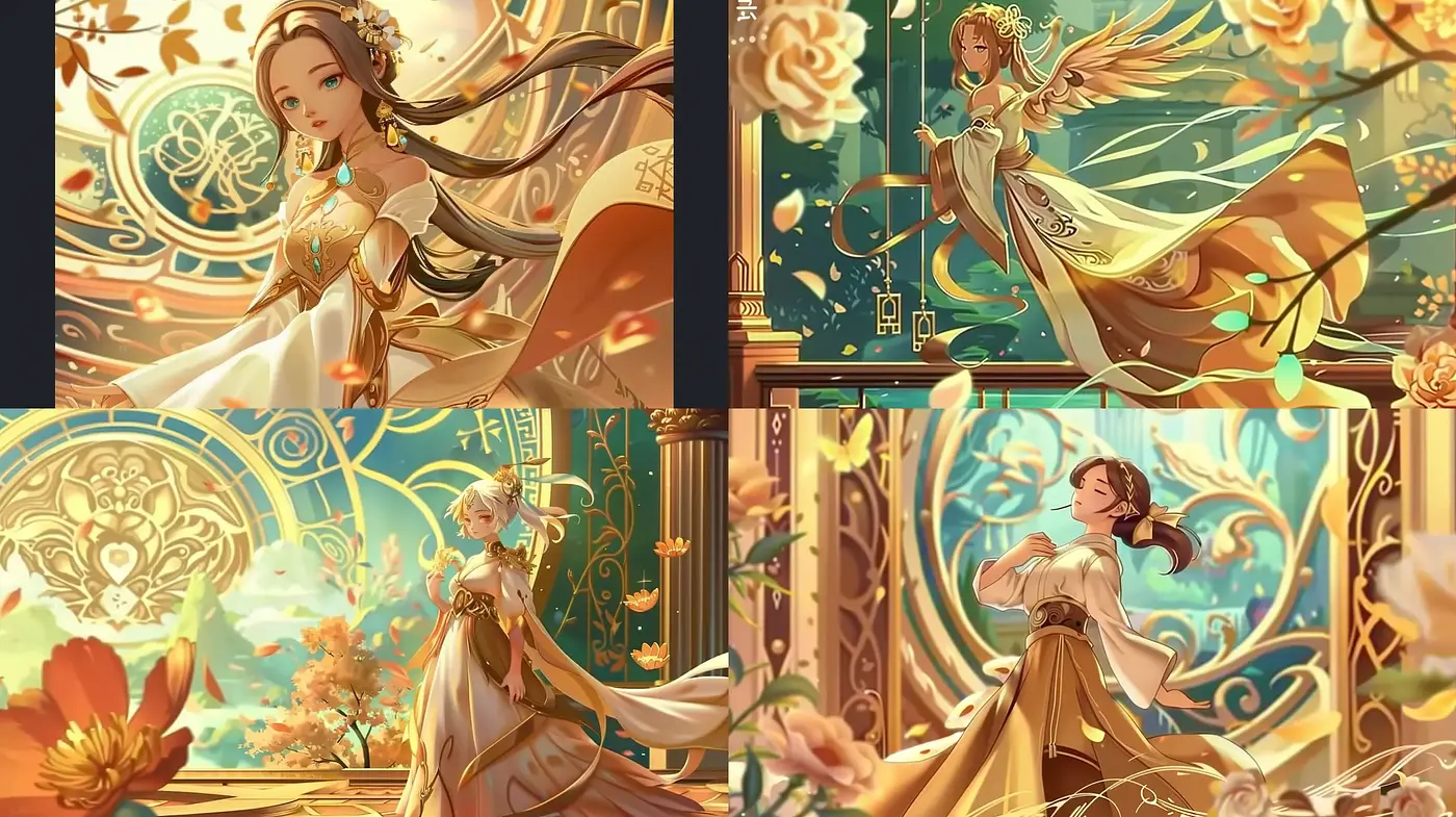 Ethereal Elegance in Golden Amber: A Symphony of Fluid Grace and Ornate Flourishes - Midjourney sref style