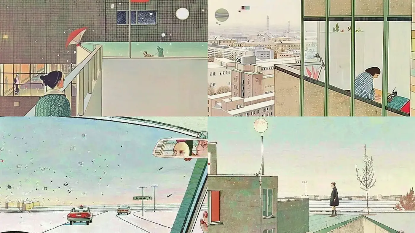 A Nostalgic Exploration of Urban Isolation and Subtle Melancholy - Midjourney sref style