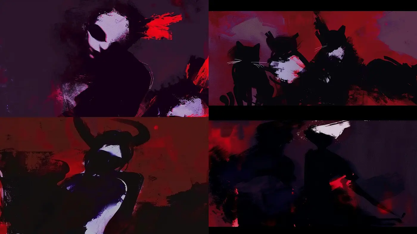 Abstract Expressionist Veil in Nocturnal Hues - Midjourney sref style