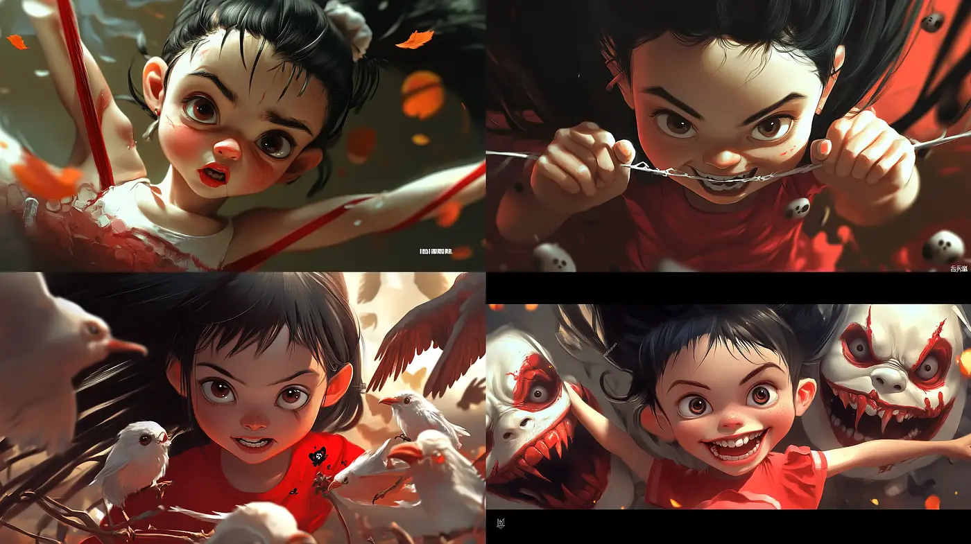 Eerie Hyper-realistic Fusion with Animated Exuberance - Midjourney sref style