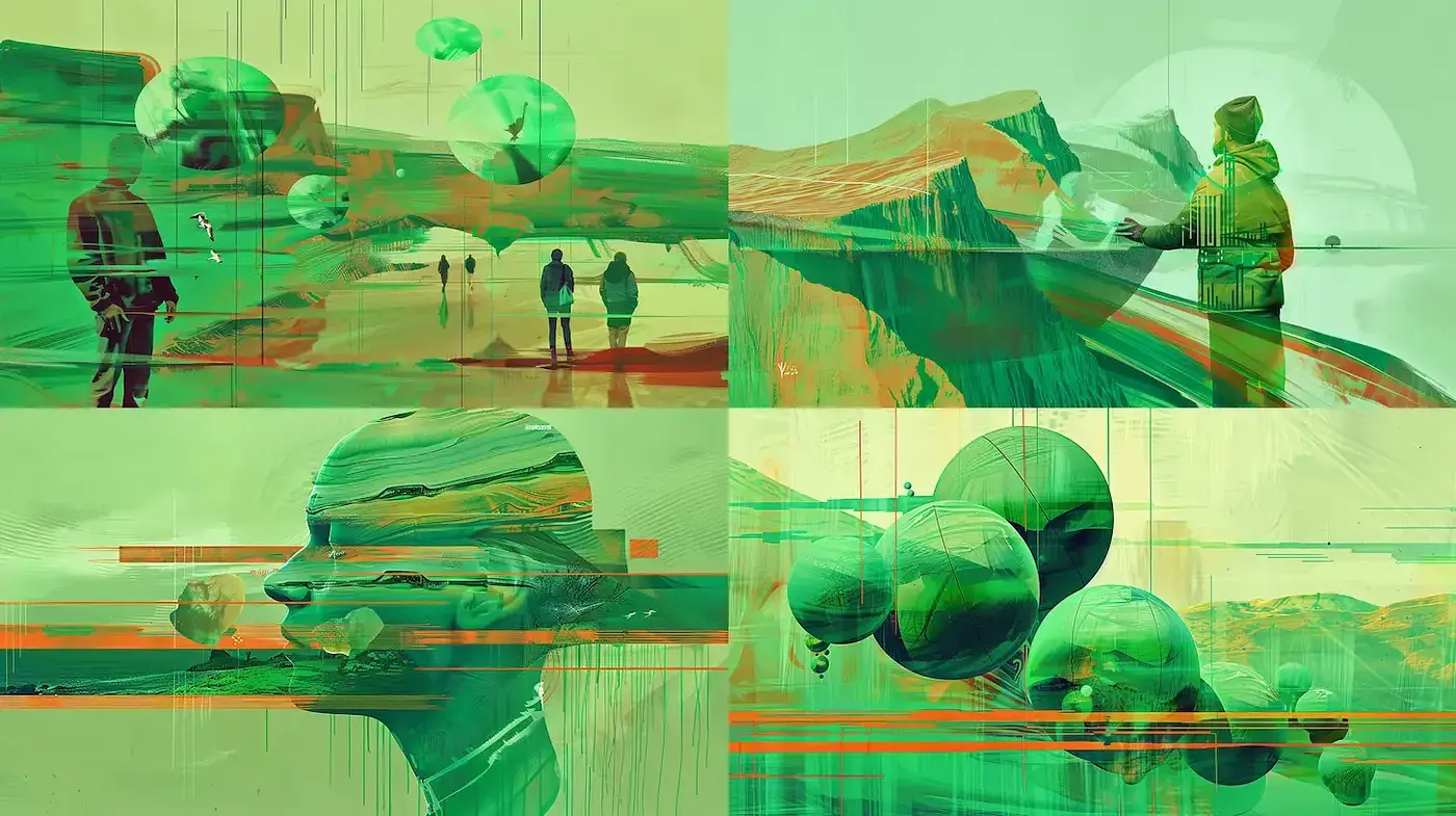 Emerald Horizons of Digital Glitch Art - Midjourney sref style