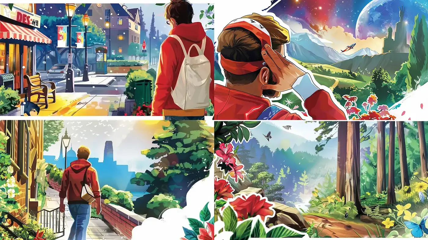 A Cohesive Blend of Colorful Urban and Natural Worlds with a Whimsical Touch - Midjourney sref style