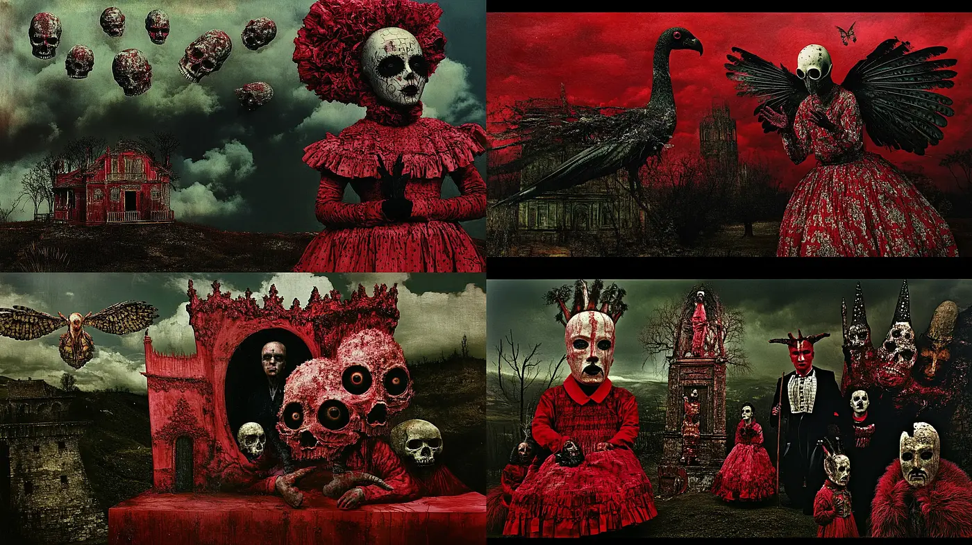Eerie Gothic Elegance with a Surrealist Twist - Midjourney sref style