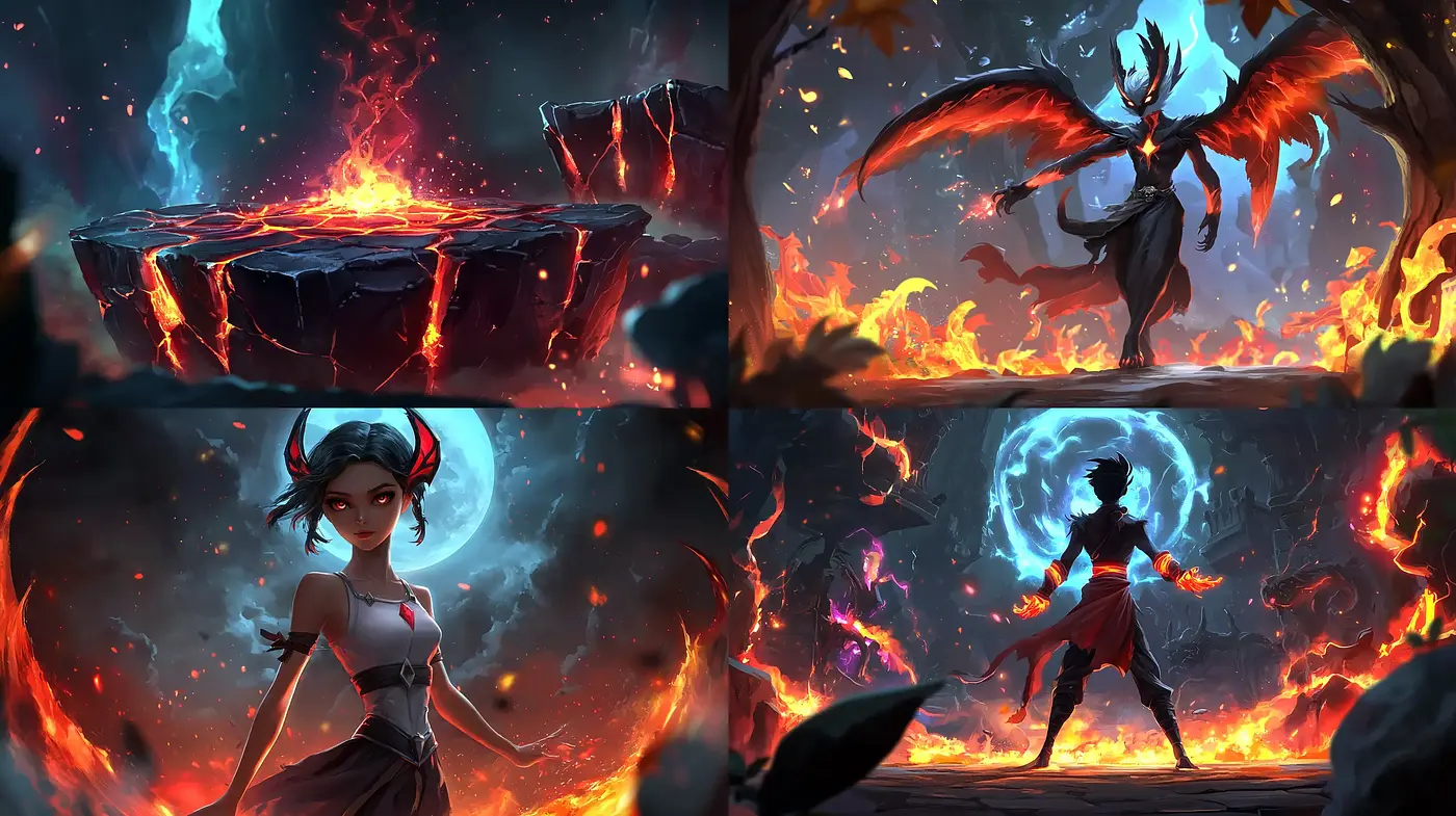 Ethereal Flames of Fantasia: An Artistic Meld of Vibrant Spectacle and Contemporary Fantasy Illustration - Midjourney sref style