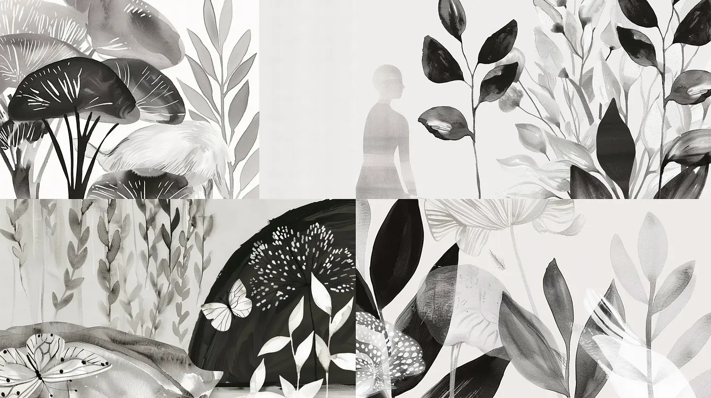 Monochromatic Botanical Elegance with a Touch of Melancholy - Midjourney sref style