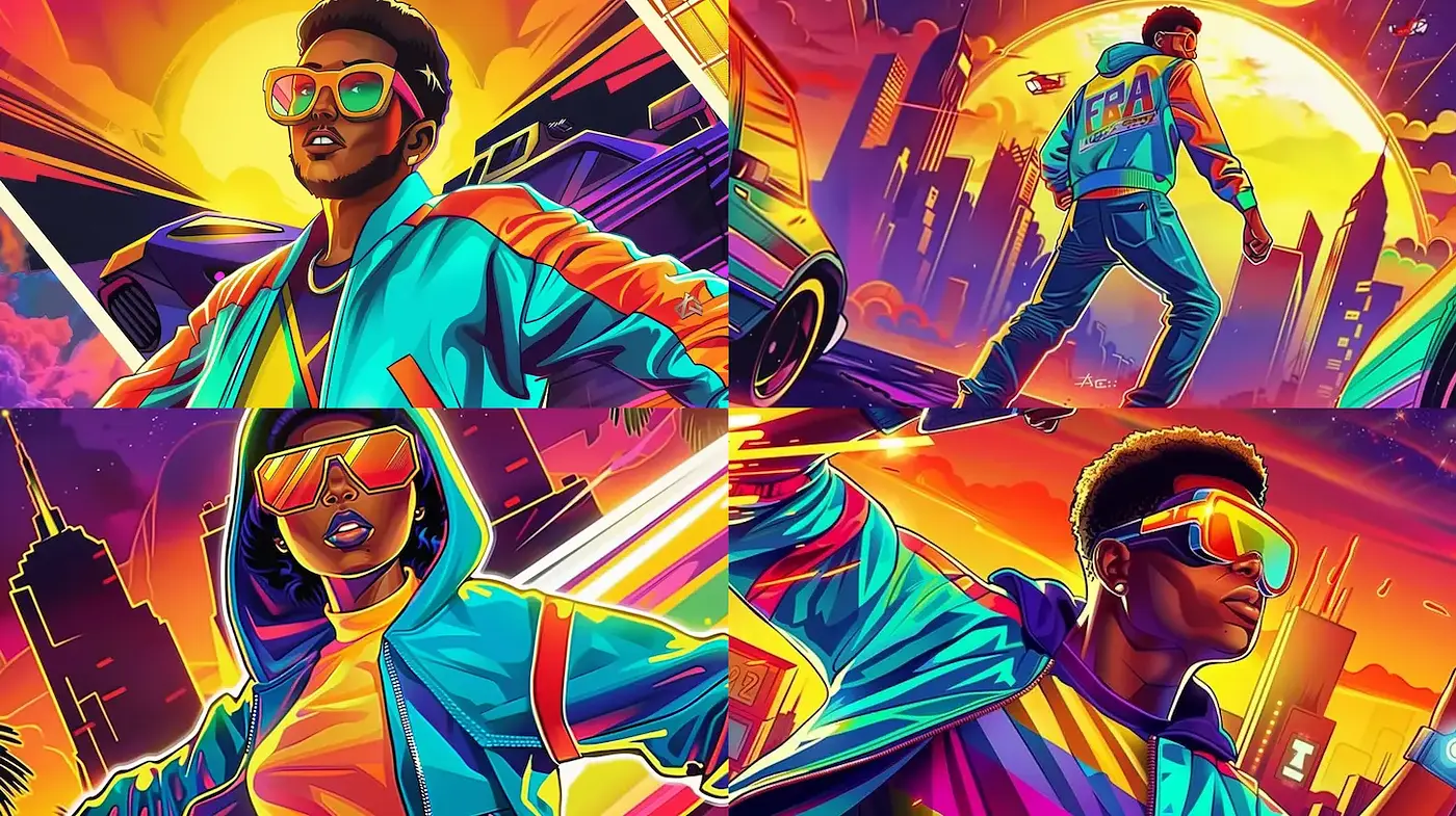 Vibrant Retro Futurism with Neon Influence - Midjourney sref style