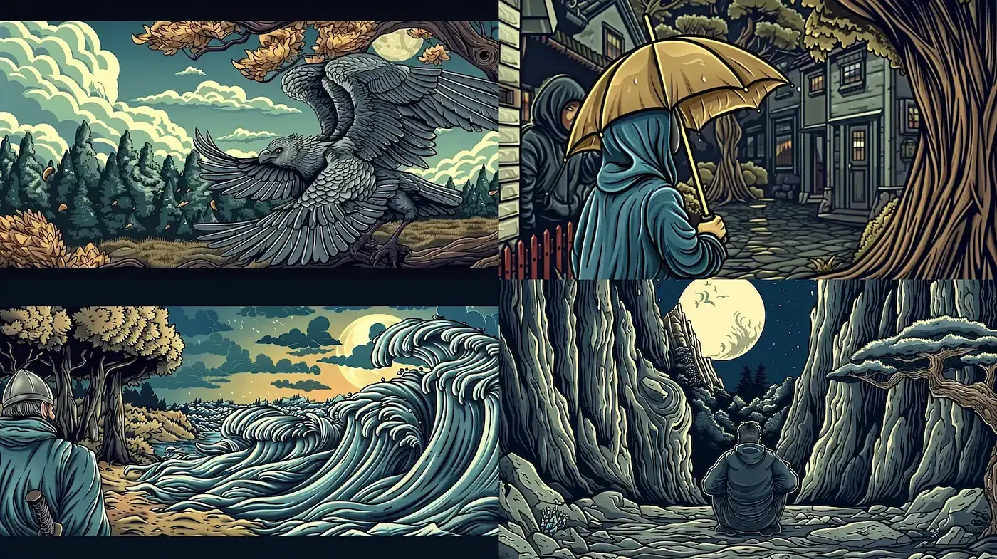 Intricate Illustrations with a Captivating Nature Motif and Atmospheric Depth - Midjourney sref style