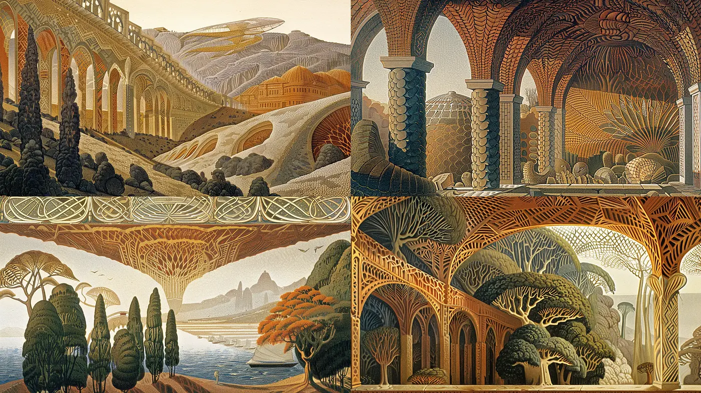Art Deco-Inspired Architectural Dreamscapes - Midjourney sref style