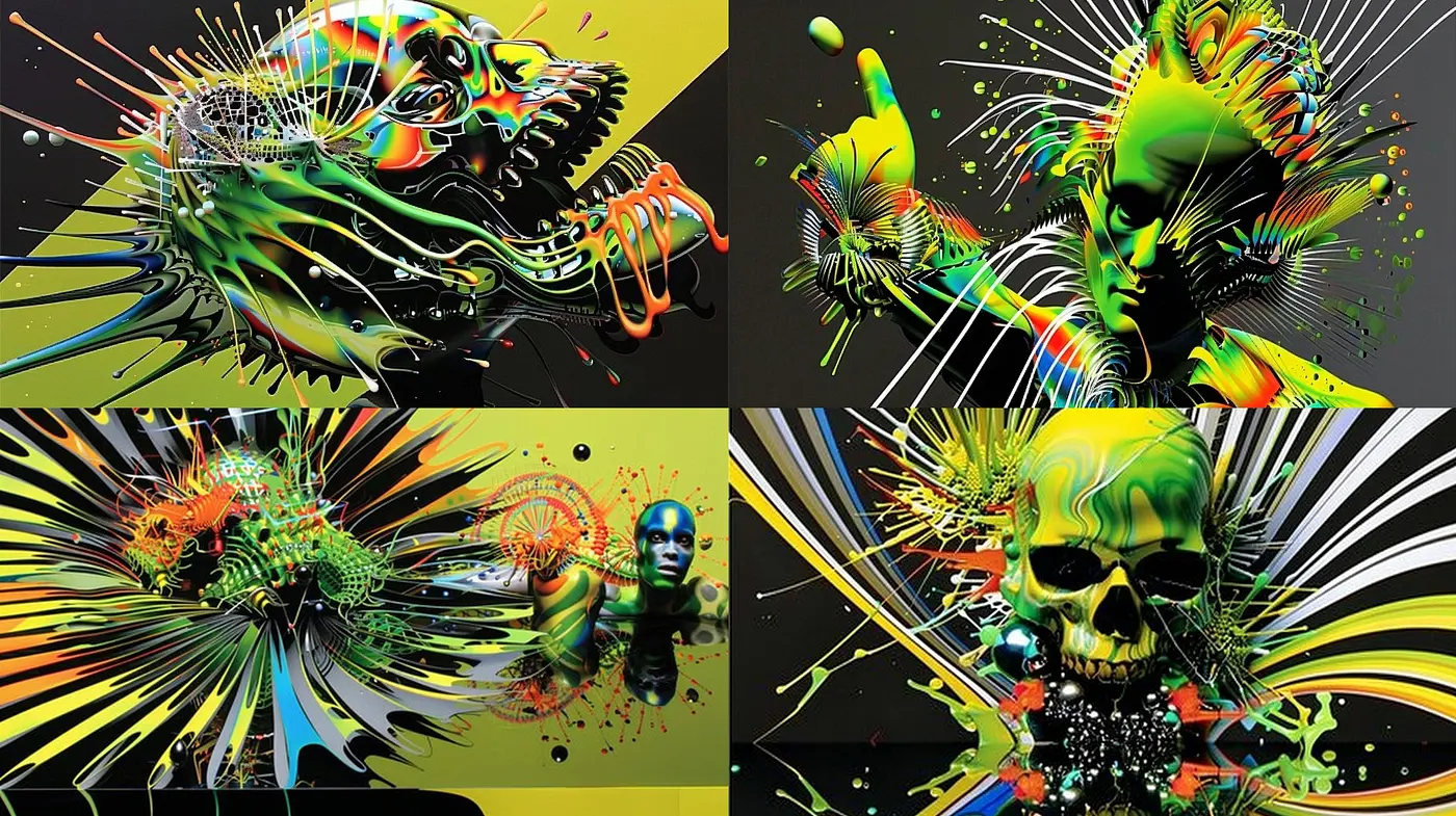 Explosive Neon Abstraction: A Synthesis of Vibrancy and Surrealism - Midjourney sref style