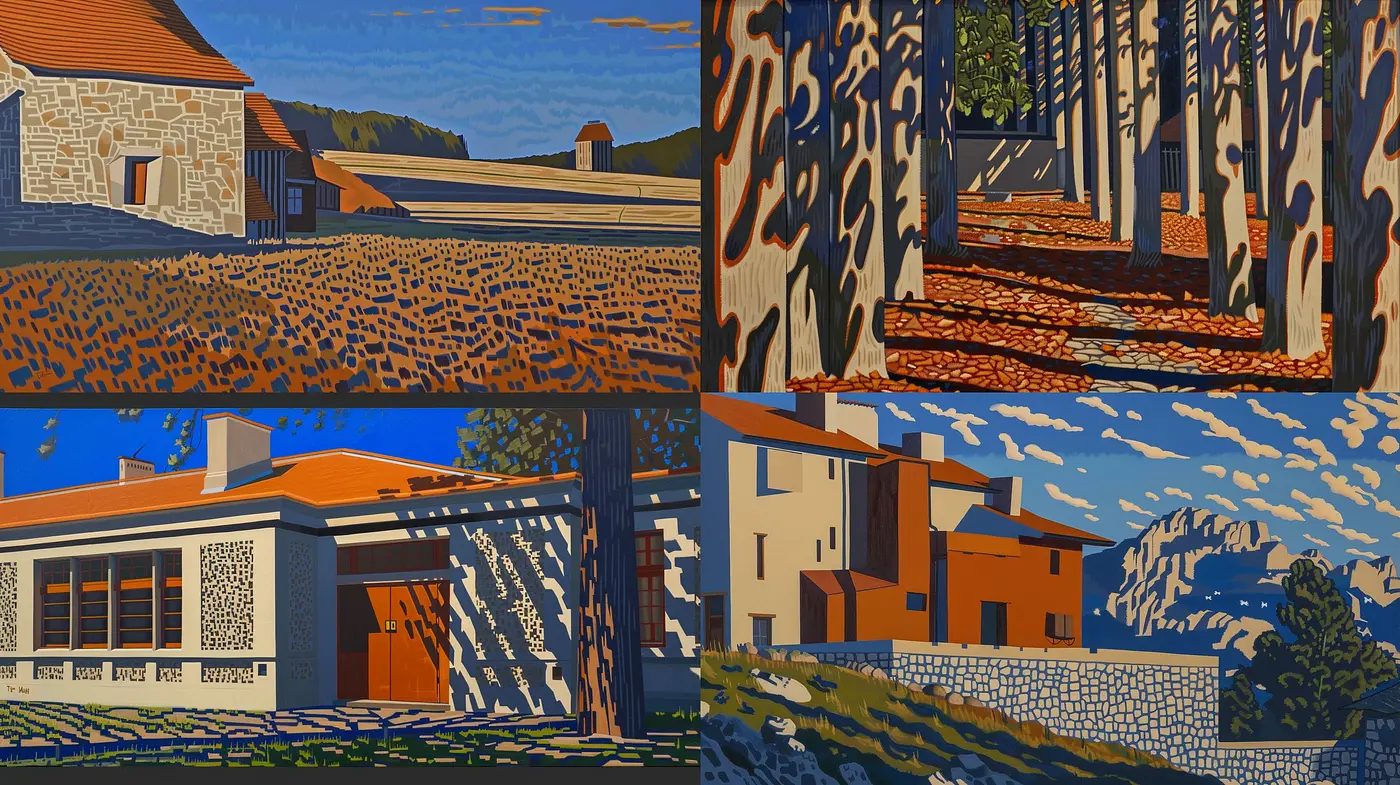 Homage to Geometry: A Vivid Exploration of Architectural Landscape and Bold Color - Midjourney sref style