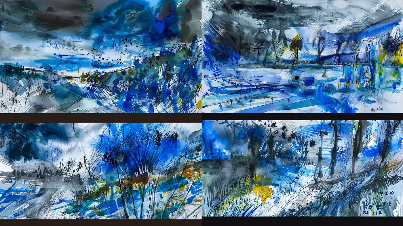 Dynamic Brushwork with Emotional Landscapes - Midjourney sref style