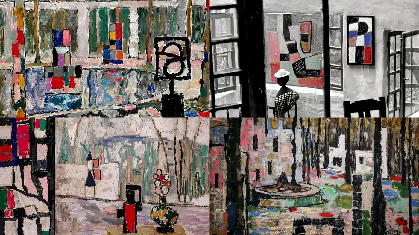 Abstract Synthesis of Modernist and Fauvist Motifs in Varied Textural Compositions - Midjourney sref style