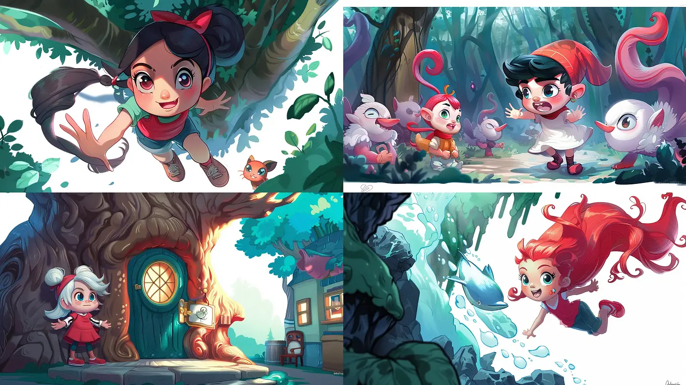 Enchanted Whimsical Worlds: A Journey Through Vivid and Playful Storybook Sceneries - Midjourney sref style