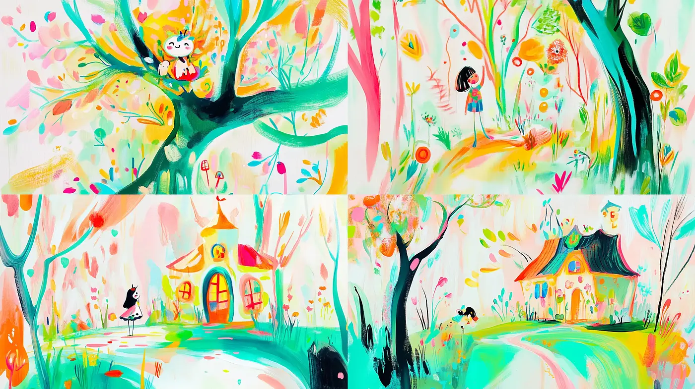 Whimsical Fantasy Brushwork with a Pastel Dreamscape Palette - Midjourney sref style