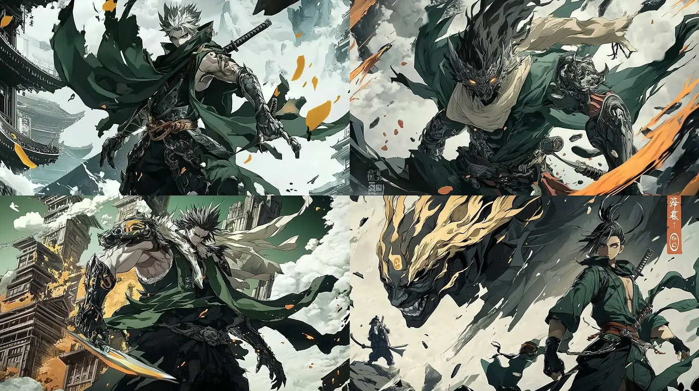 Epic Dynamic Brushwork in Mythological Turmoil - Midjourney sref style