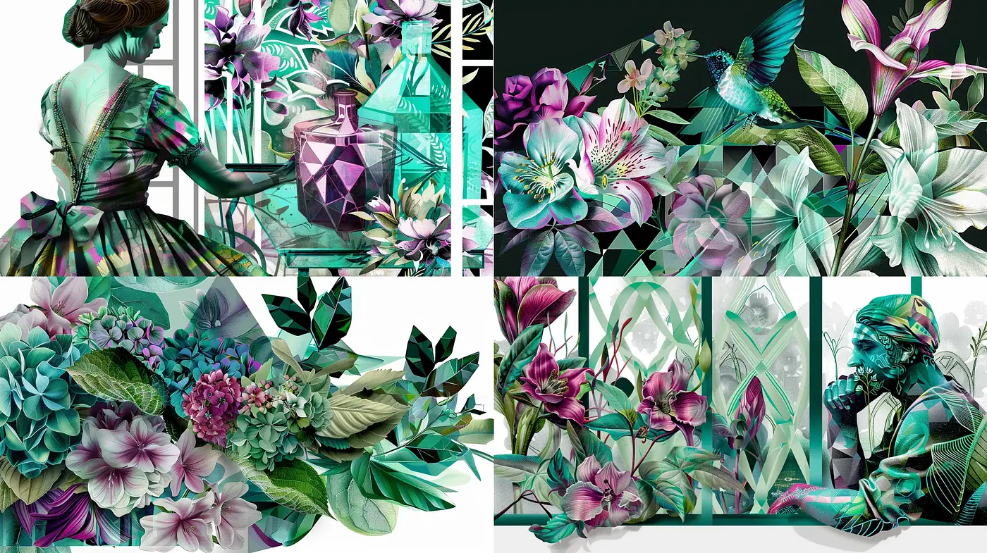 Botanical Elegance in Emerald Synthesis - Midjourney sref style
