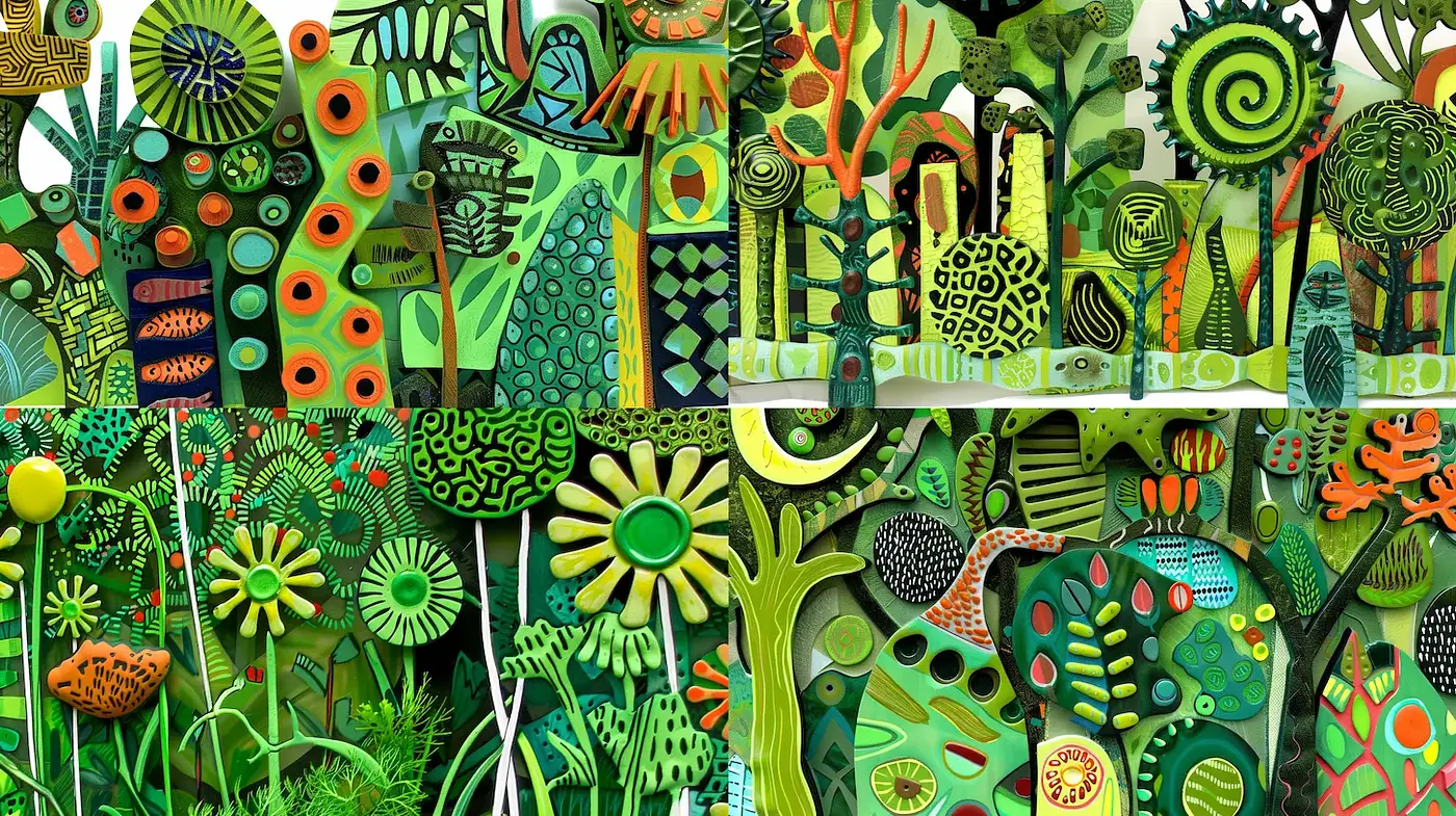 Vibrant and Playful Organic Abstraction with Whimsical Elements - Midjourney sref style