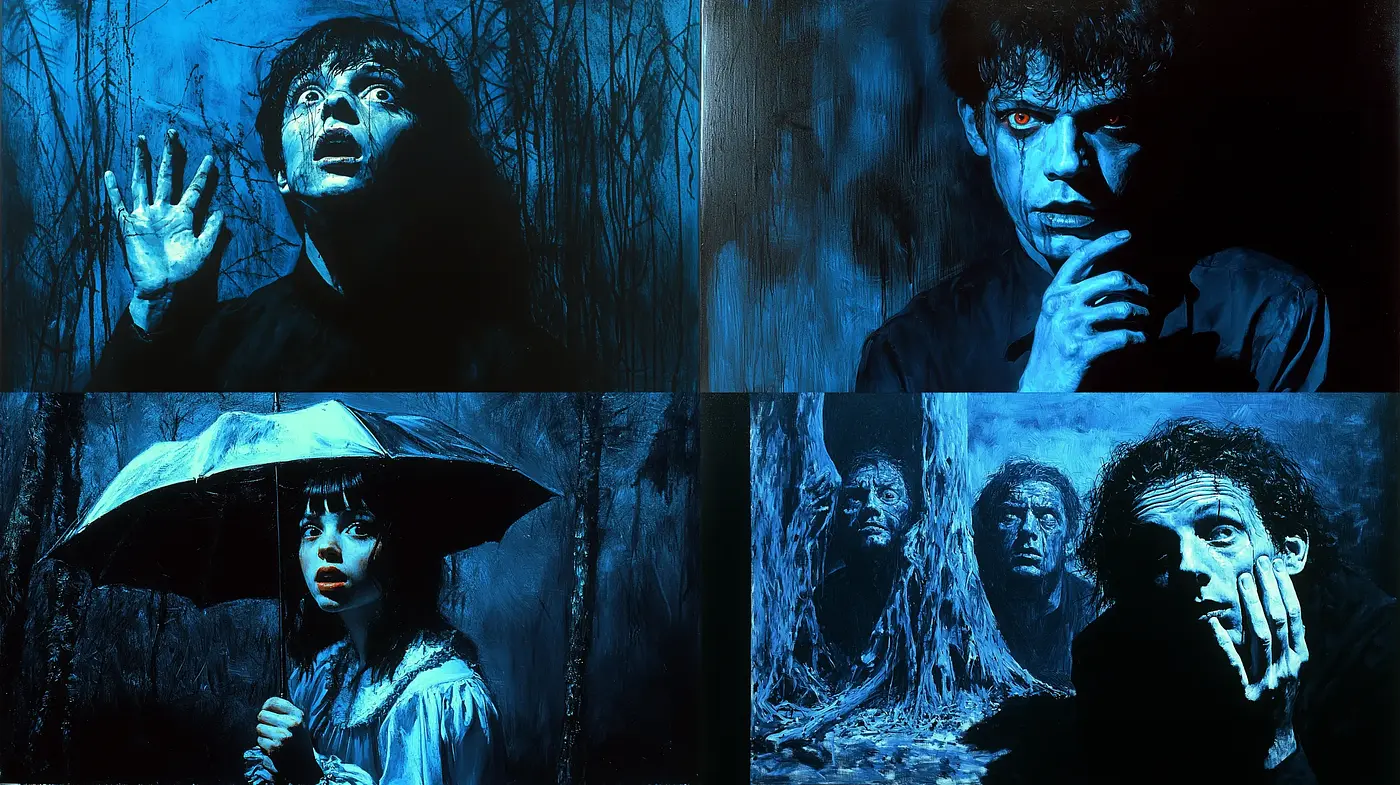 Nocturnal Hues and Expressionist Shadows Artistic Fusion - Midjourney sref style