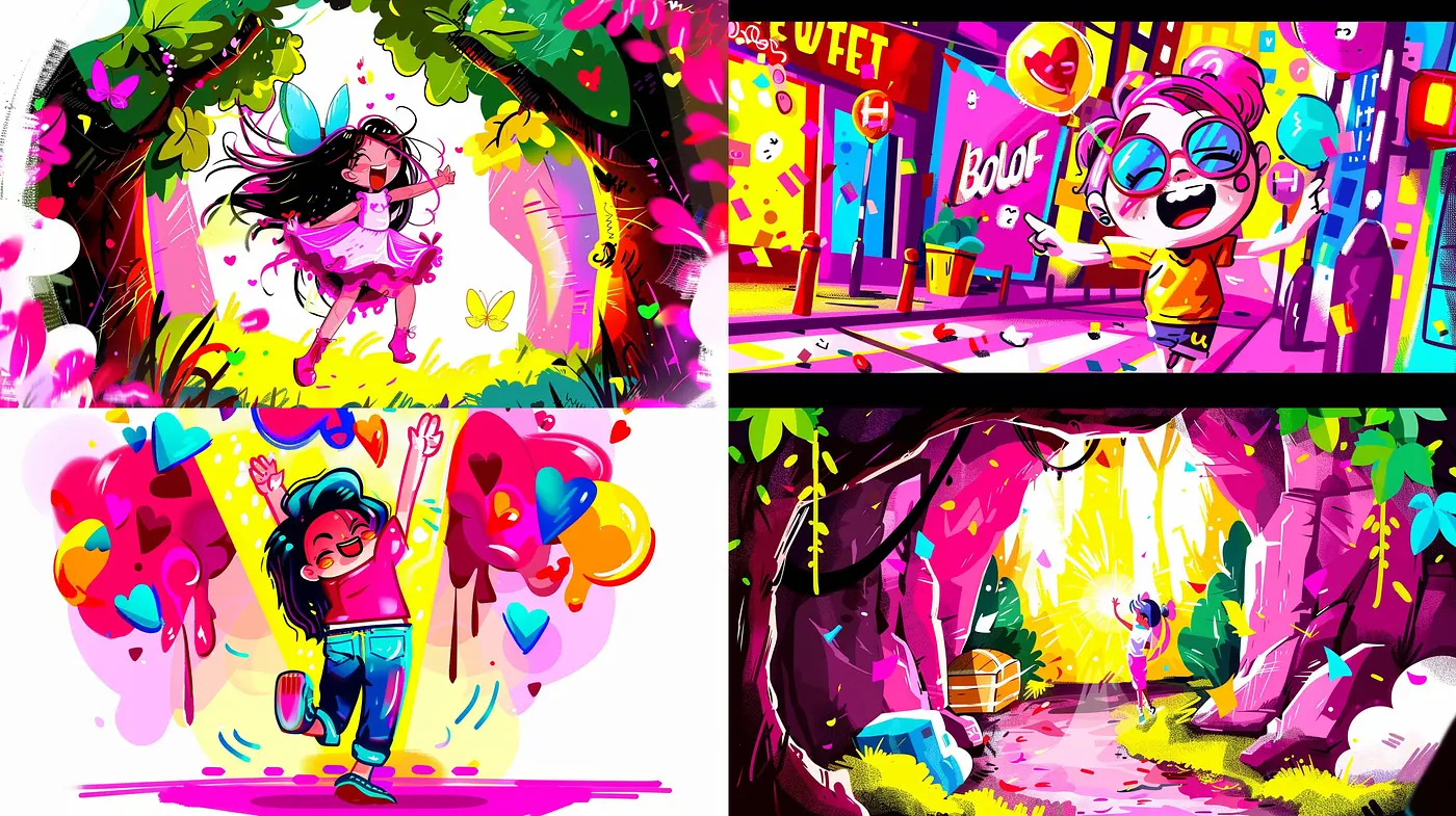 Vibrant Cartoon Dreamscape: A Fusion of Vivid Colors and Expressive Brushwork - Midjourney sref style