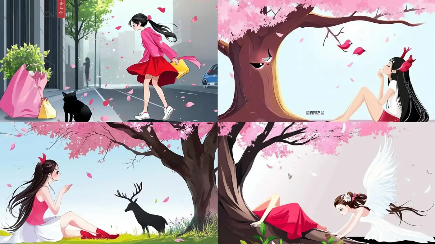 Whimsical Elegance with a Harmonious Pink and Green Palette - Midjourney sref style