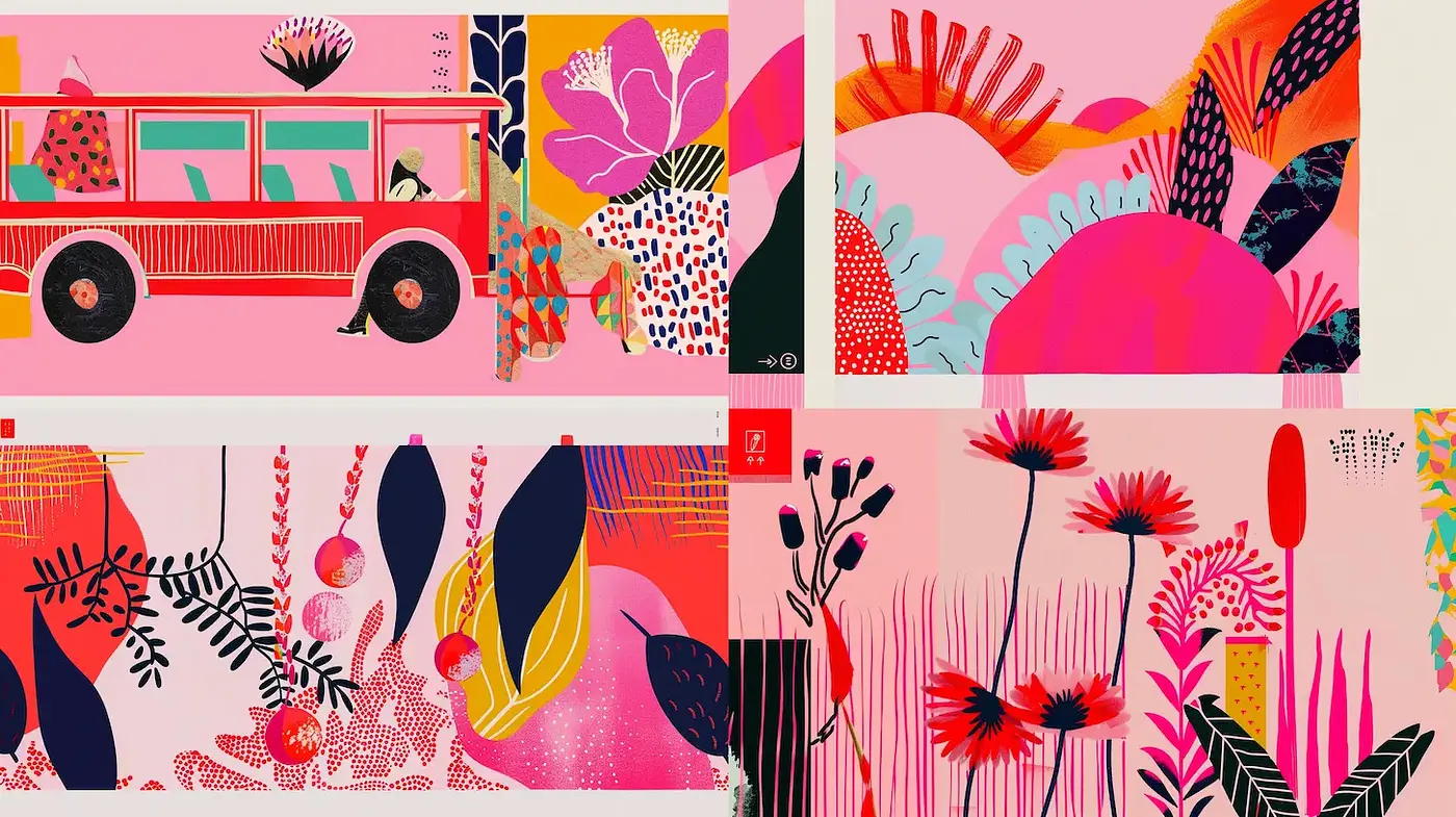 Vibrant and Playful Floral Illustrations with a Retro Influence - Midjourney sref style
