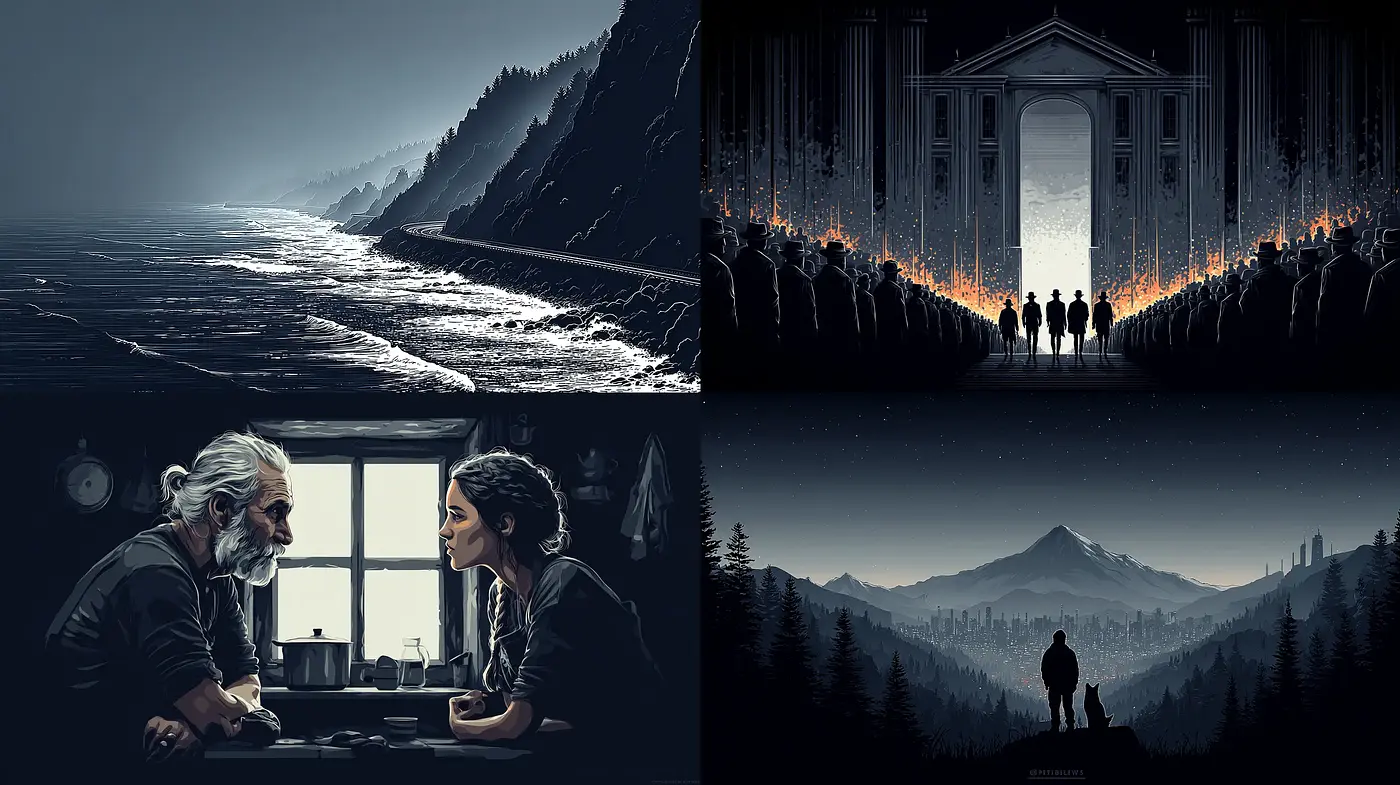 Dramatic and Atmospheric Visual Narrative with Retro Undertones - Midjourney sref style