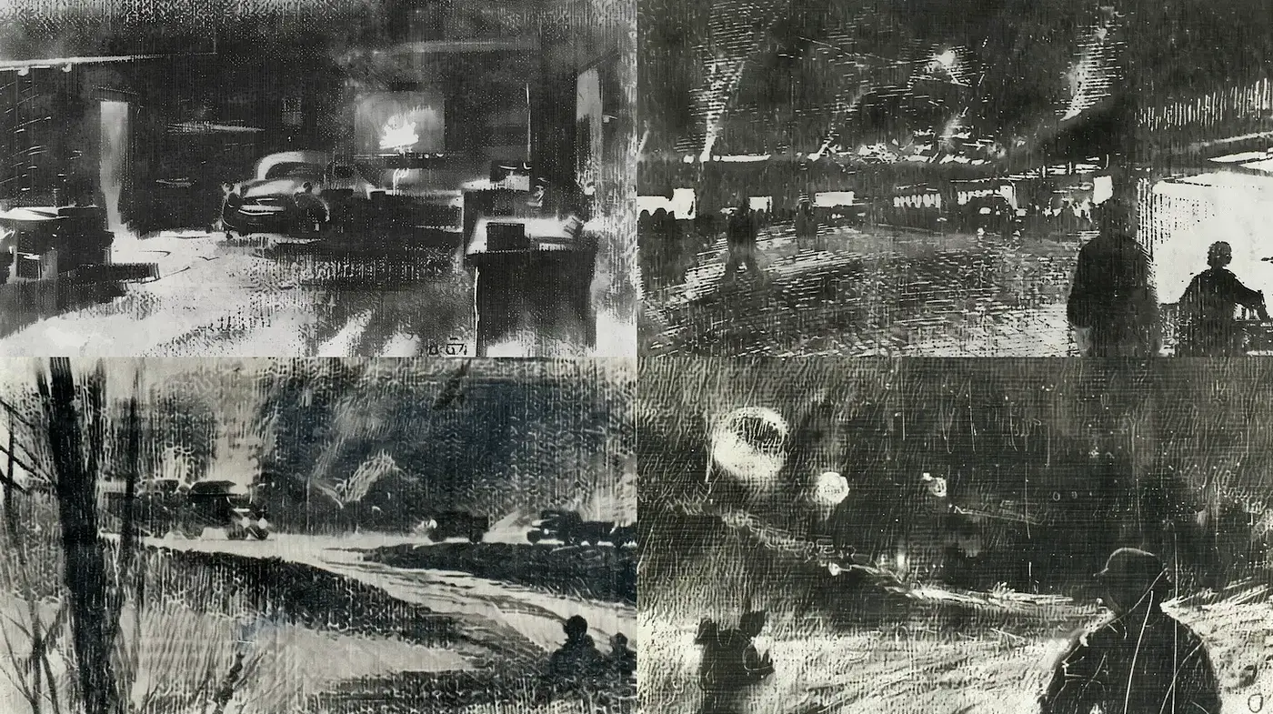 Moody and Atmospheric Monochrome Illustrations with Urban Themes - Midjourney sref style