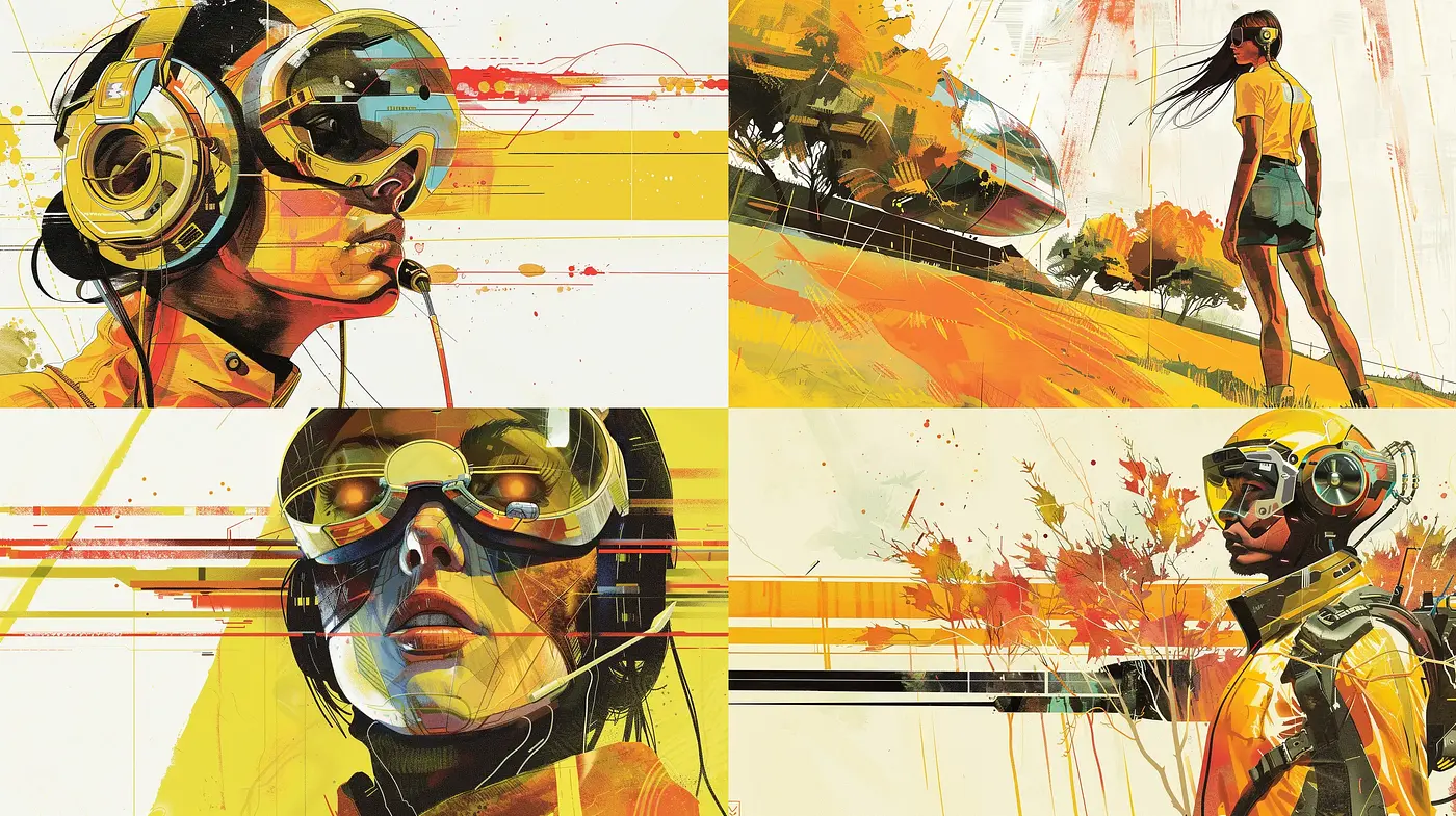 Dynamic Retro-Futuristic Illustration Series - Midjourney sref style