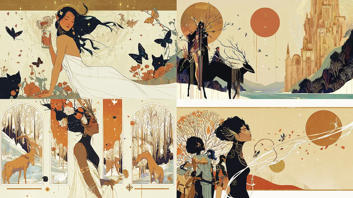 Elegant and Ethereal Illustrations with Organic Motifs - Midjourney sref style
