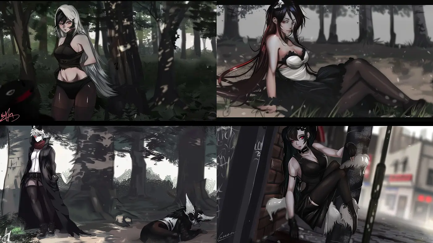 Mystical Noir Fantasy Fusion with a Dark Monochromatic Palette - Midjourney sref style