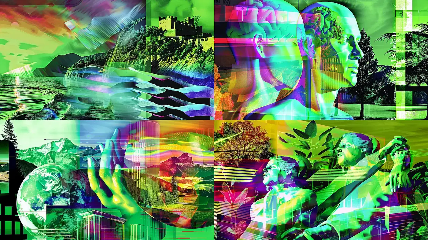 Vibrant and Surreal Collage with Organic and Geometric Elements - Midjourney sref style