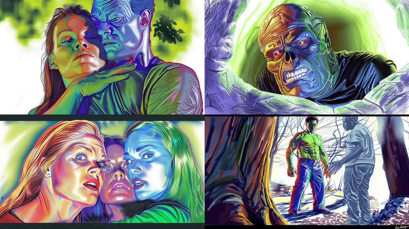 Psychedelic Luminescence: A Vivid Dance of Neon Hues and Brushstroke Dynamism - Midjourney sref style