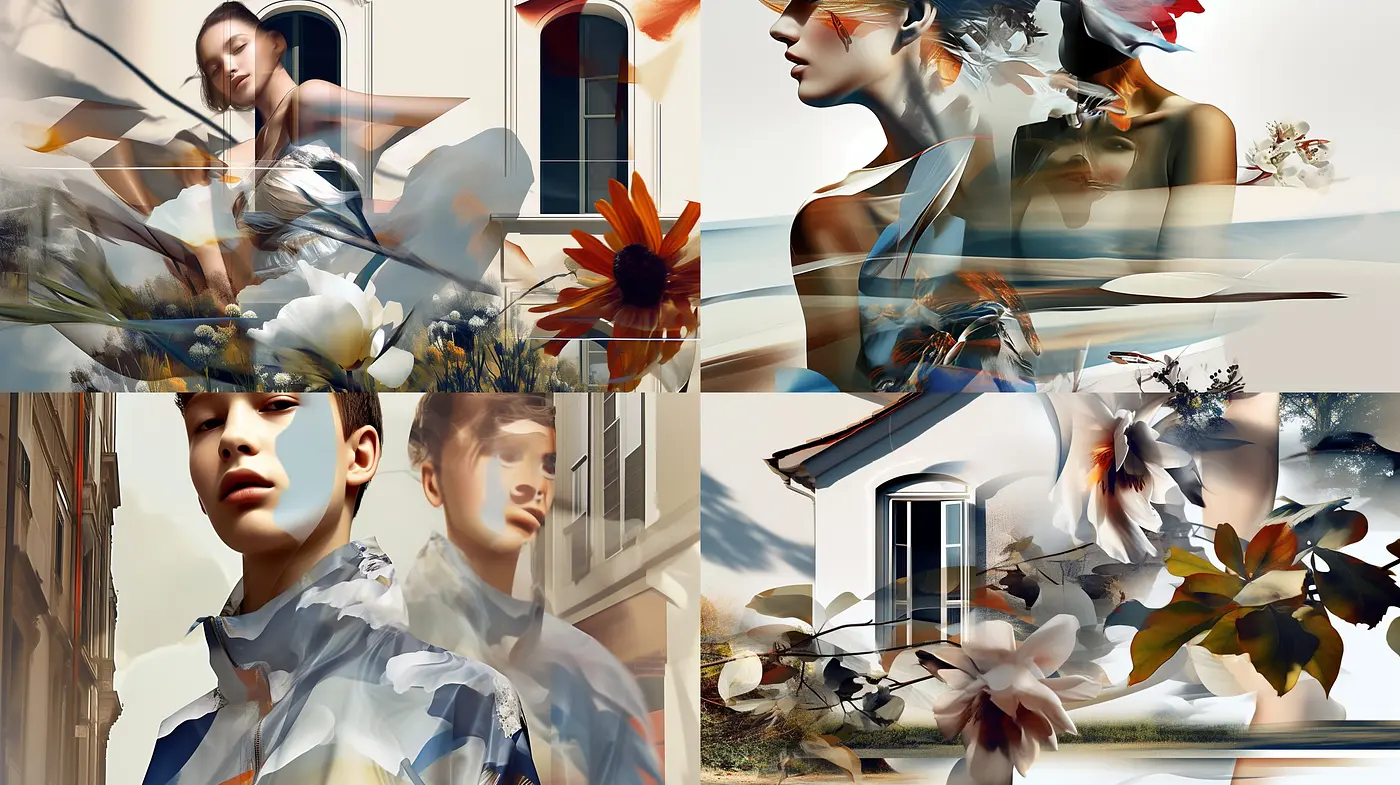 Ephemeral Botanical Fusion: A Synergy of Florals and Faces in Subdued Hues - Midjourney sref style