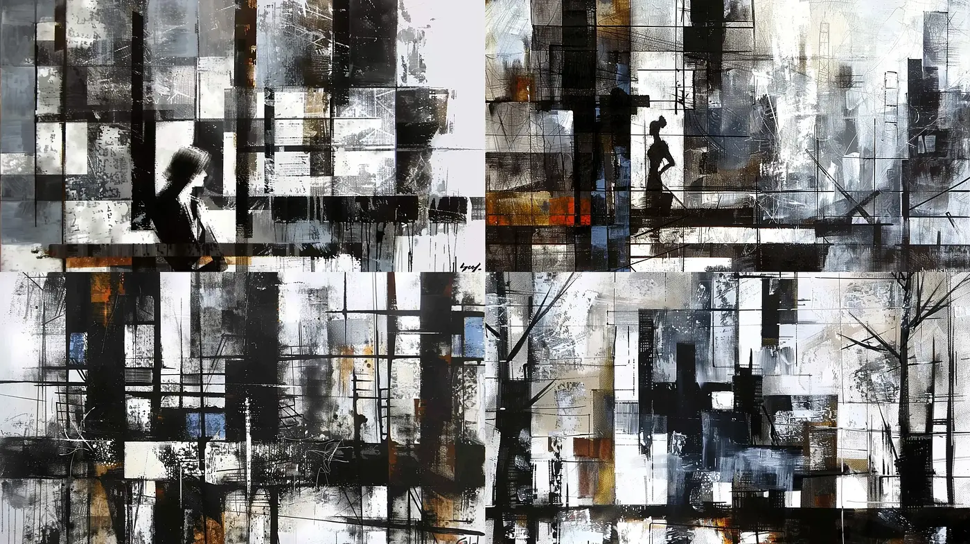 Abstract Industrial Silhouette Variations - Midjourney sref style