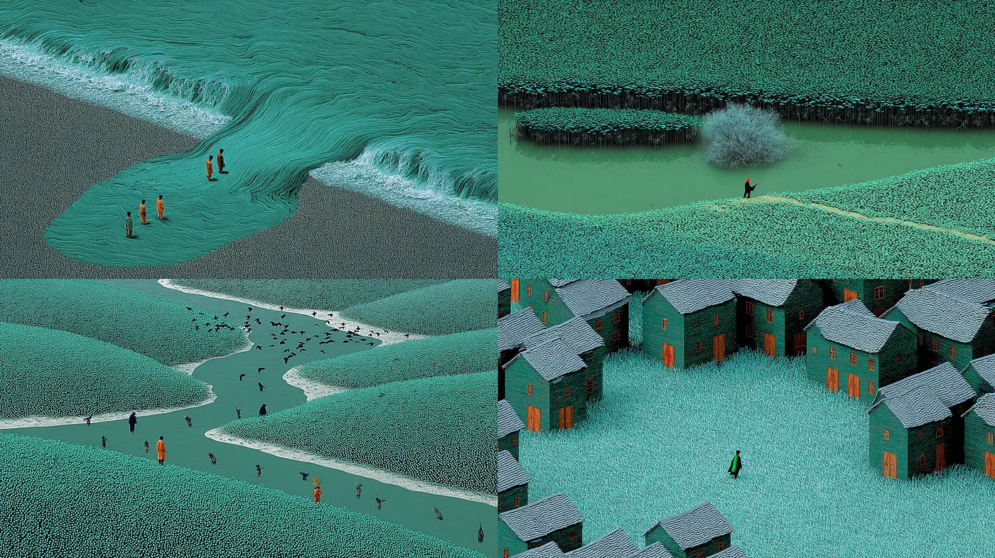 Surreal Landscape with Atmospheric Depth and Harmony - Midjourney sref style