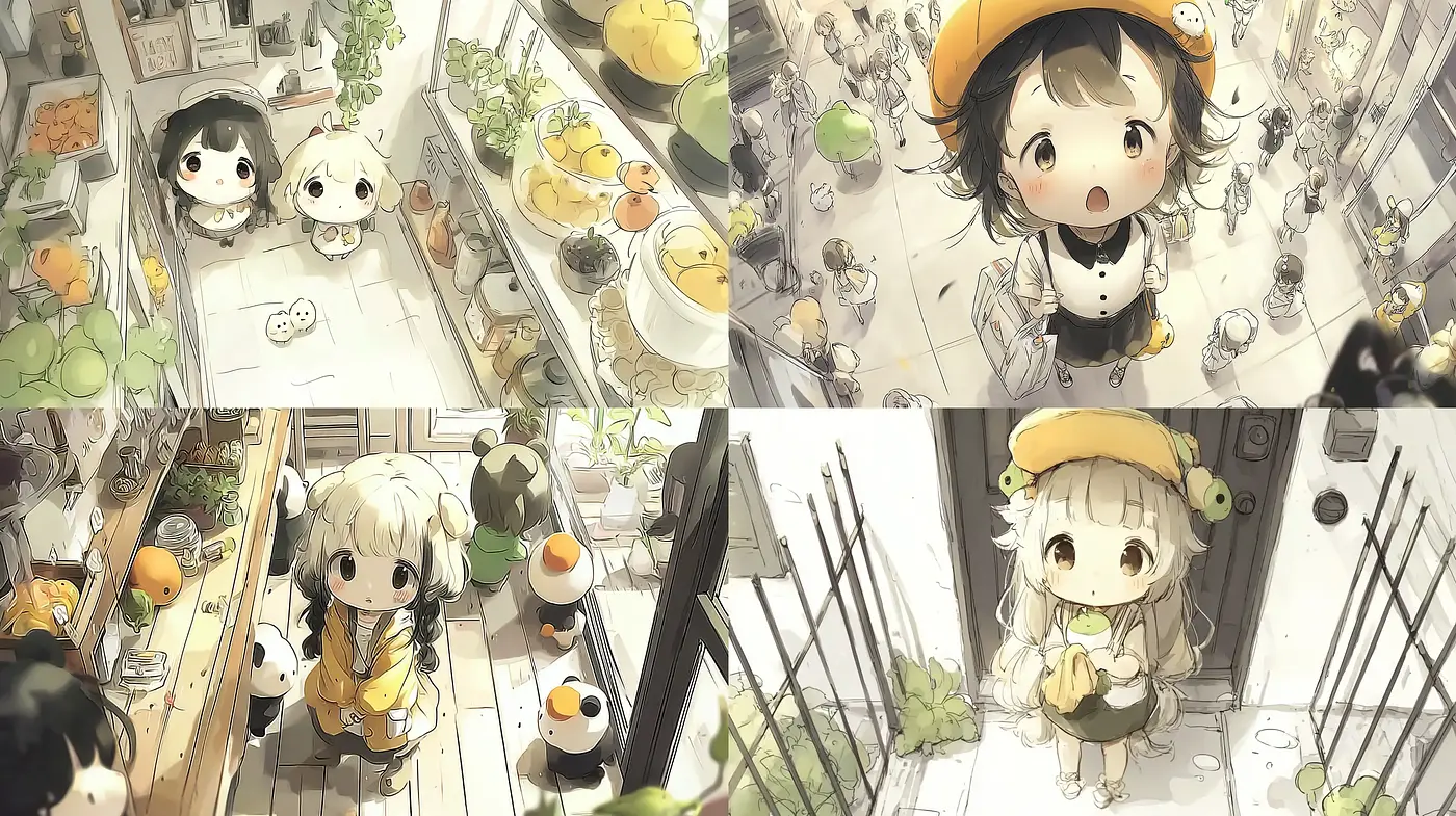 Charming Whimsical Cityscapes with Playful Characters and Soft Textures - Midjourney sref style