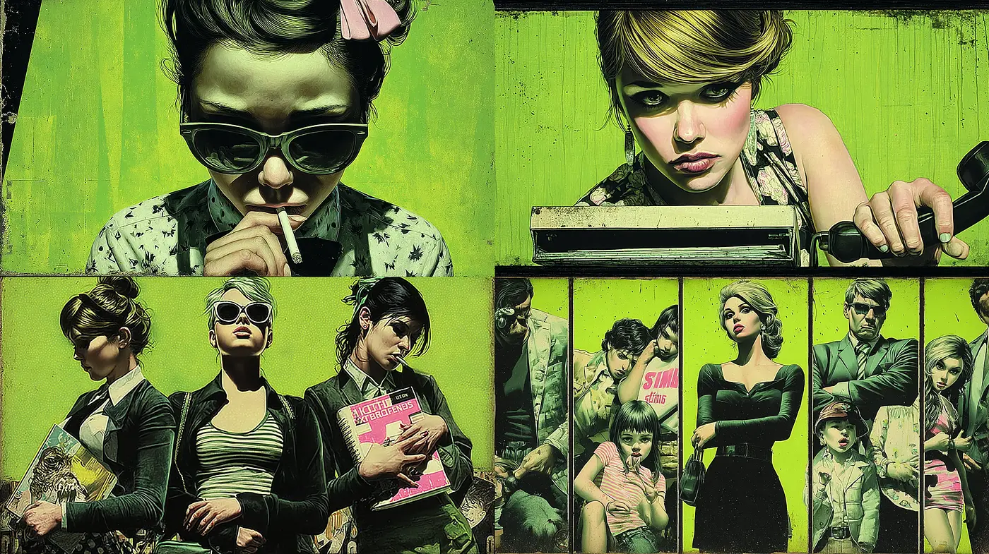 Dynamic and Bold Visual Narrative with a Retro Aesthetic and Graphic Novel Influence - Midjourney sref style