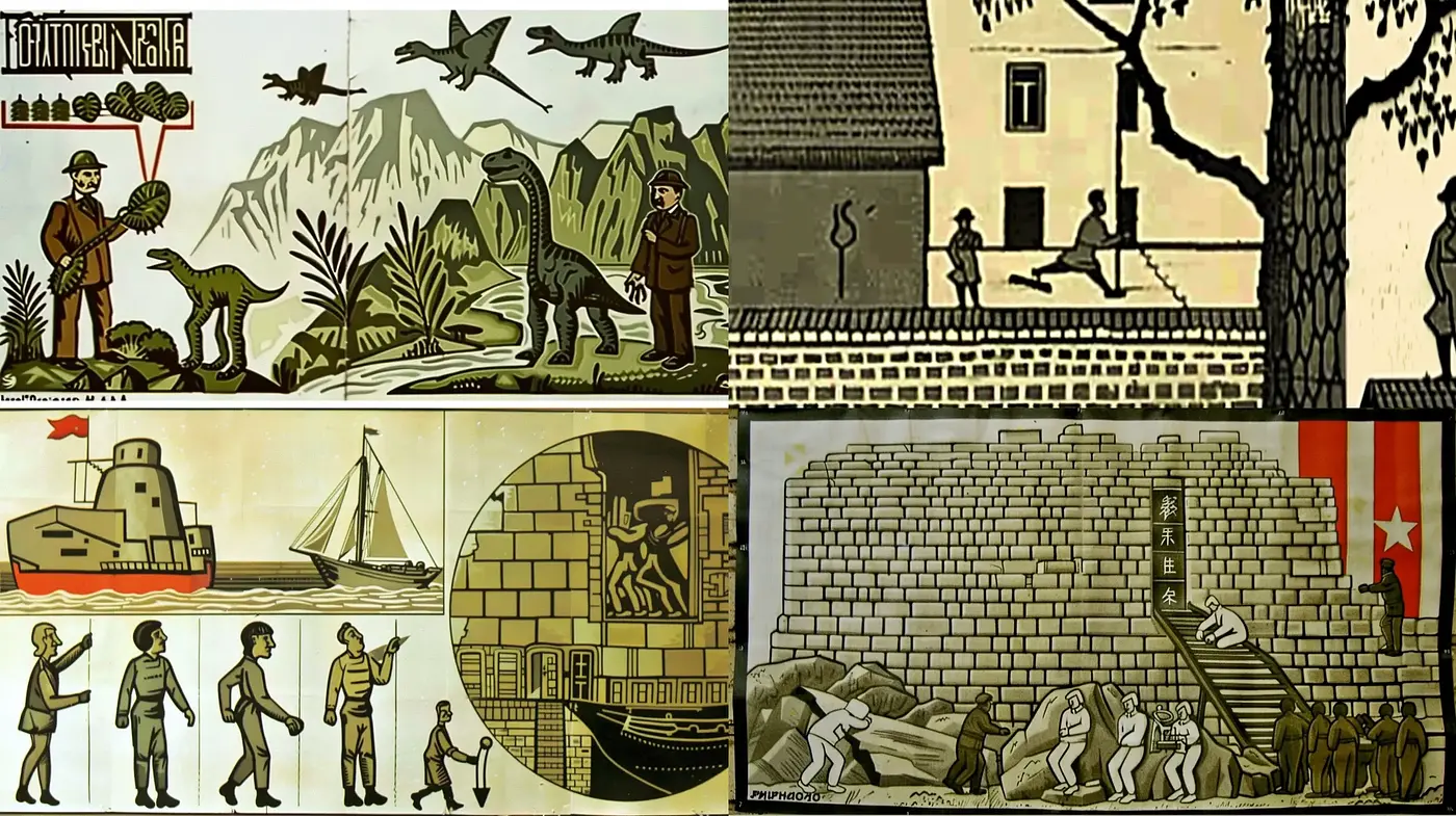 Sepia-Toned Vintage Storyboard Illustrations - Midjourney sref style