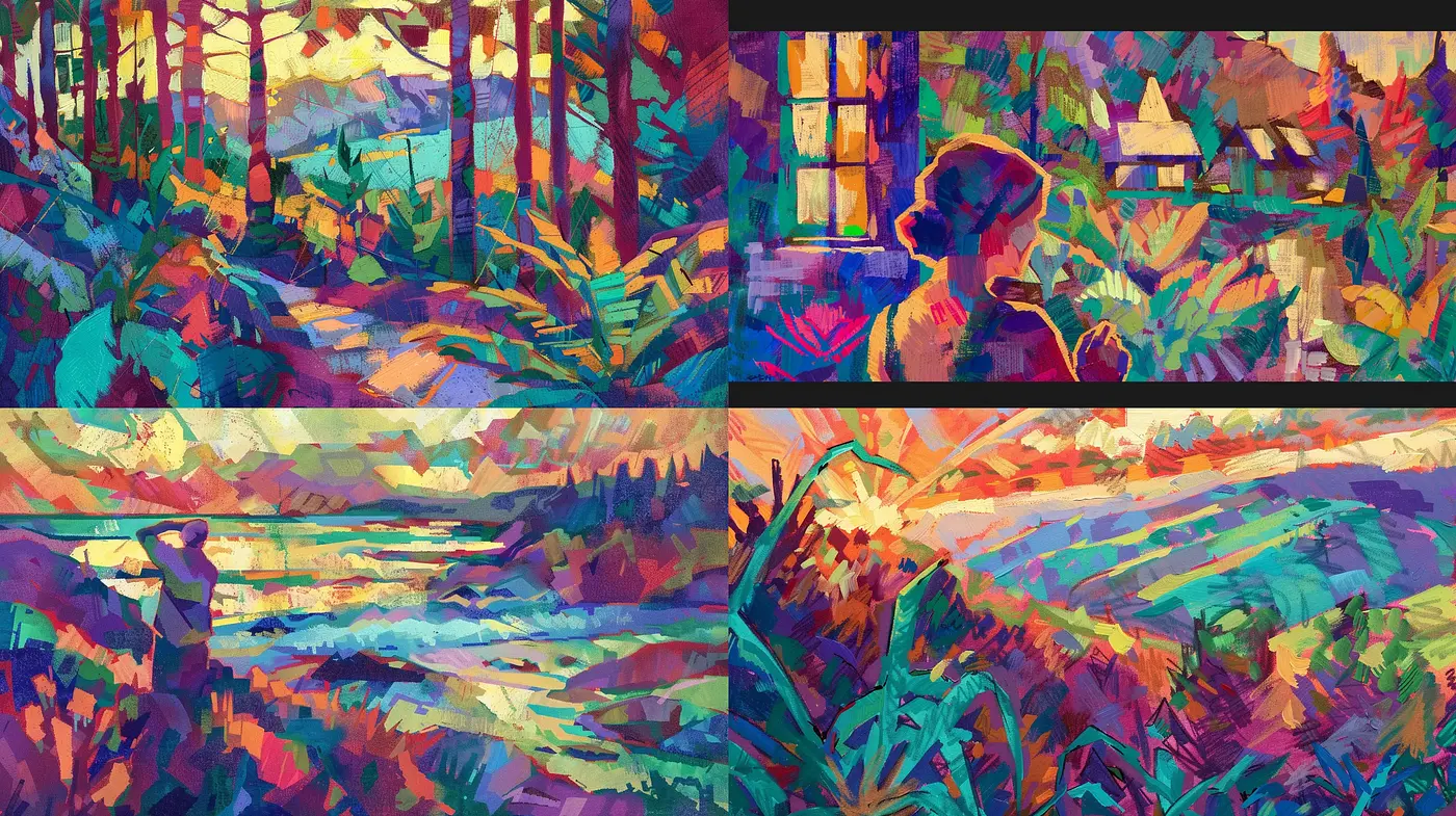 Kaleidoscopic Nature: A Vivid Cubist-Expressionist Fusion - Midjourney sref style