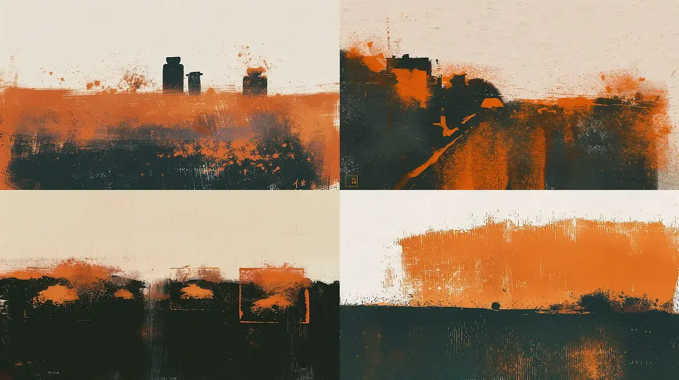 Bold Abstract Landscapes with a Warm Palette and Textural Depth - Midjourney sref style