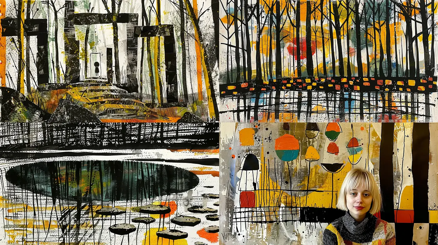 Abstract Expressionist Fusion with Textured Brushwork and Autumnal Hues - Midjourney sref style