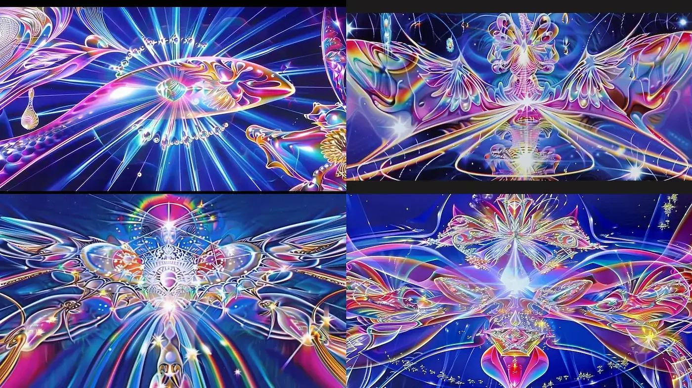 Vibrant psychedelic abstraction with a cosmic feel and ethereal elements - Midjourney sref style