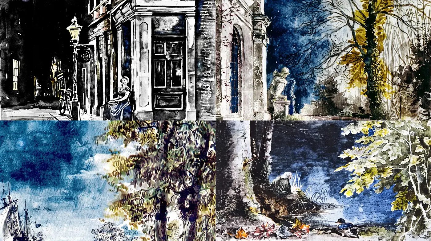 Ethereal Nocturnal Dreamscape in Ink and Watercolor - Midjourney sref style
