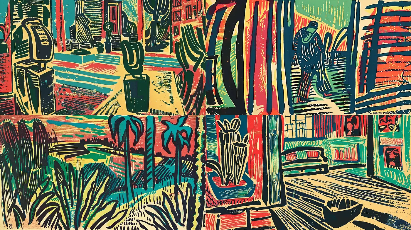 Abstract Expressionist Woodcut Vibes - Midjourney sref style